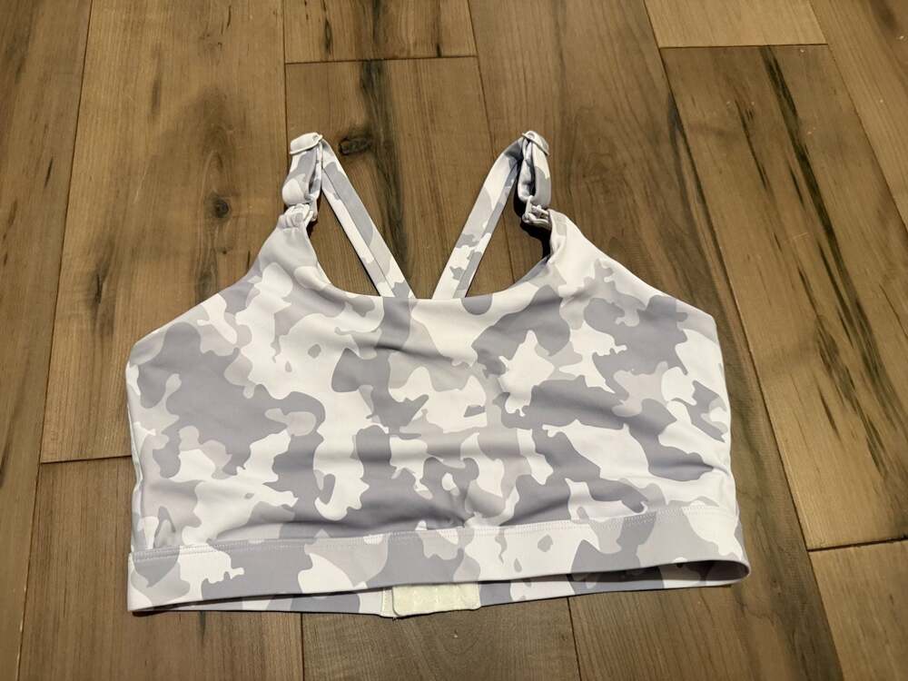Camo Sports Bra White Grey Camouflage Athletic Workout Gym Top Size M